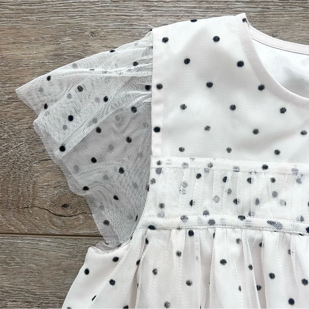 Crewcuts J. Crew Girls Tulle Party Holiday Dress Sz 8 Off White Black Polka Dots - Picture 5 of 10
